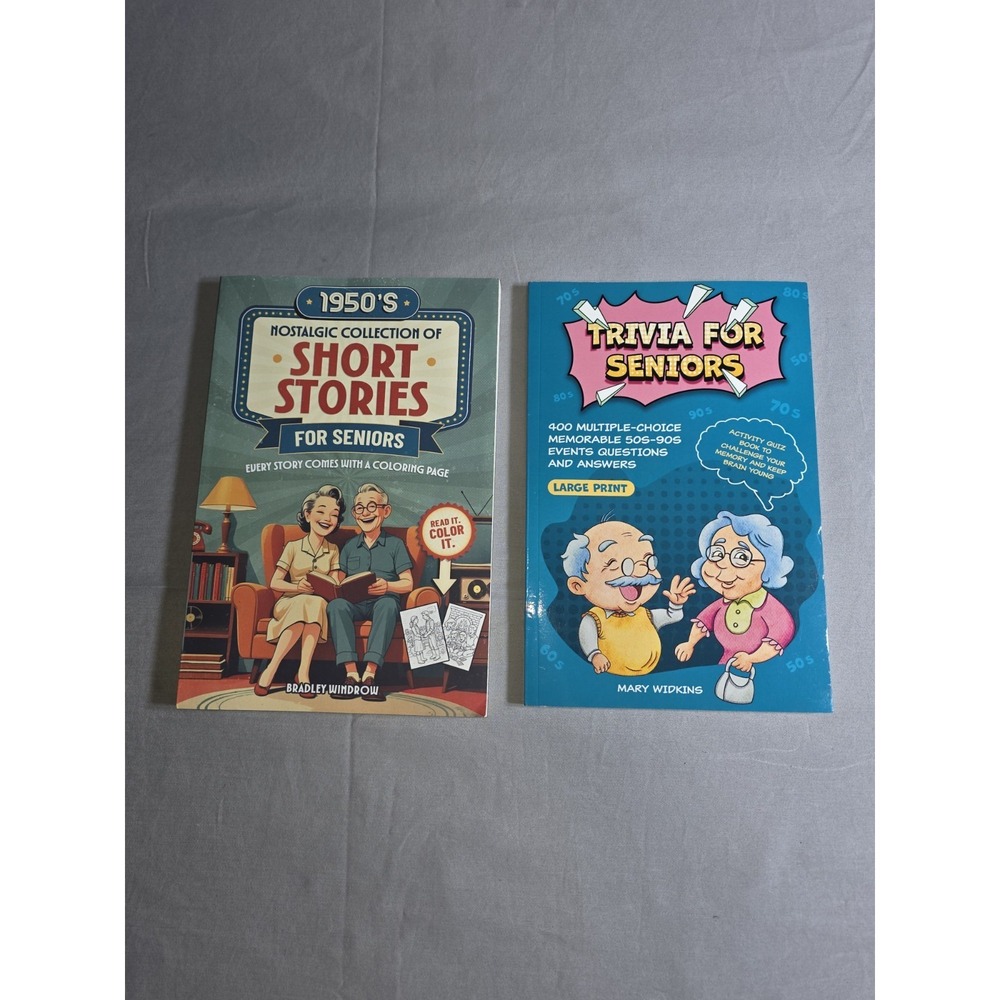 Lot of 2 Large Print Senior Activity Books Trivia & 1950s Short Stories NEW